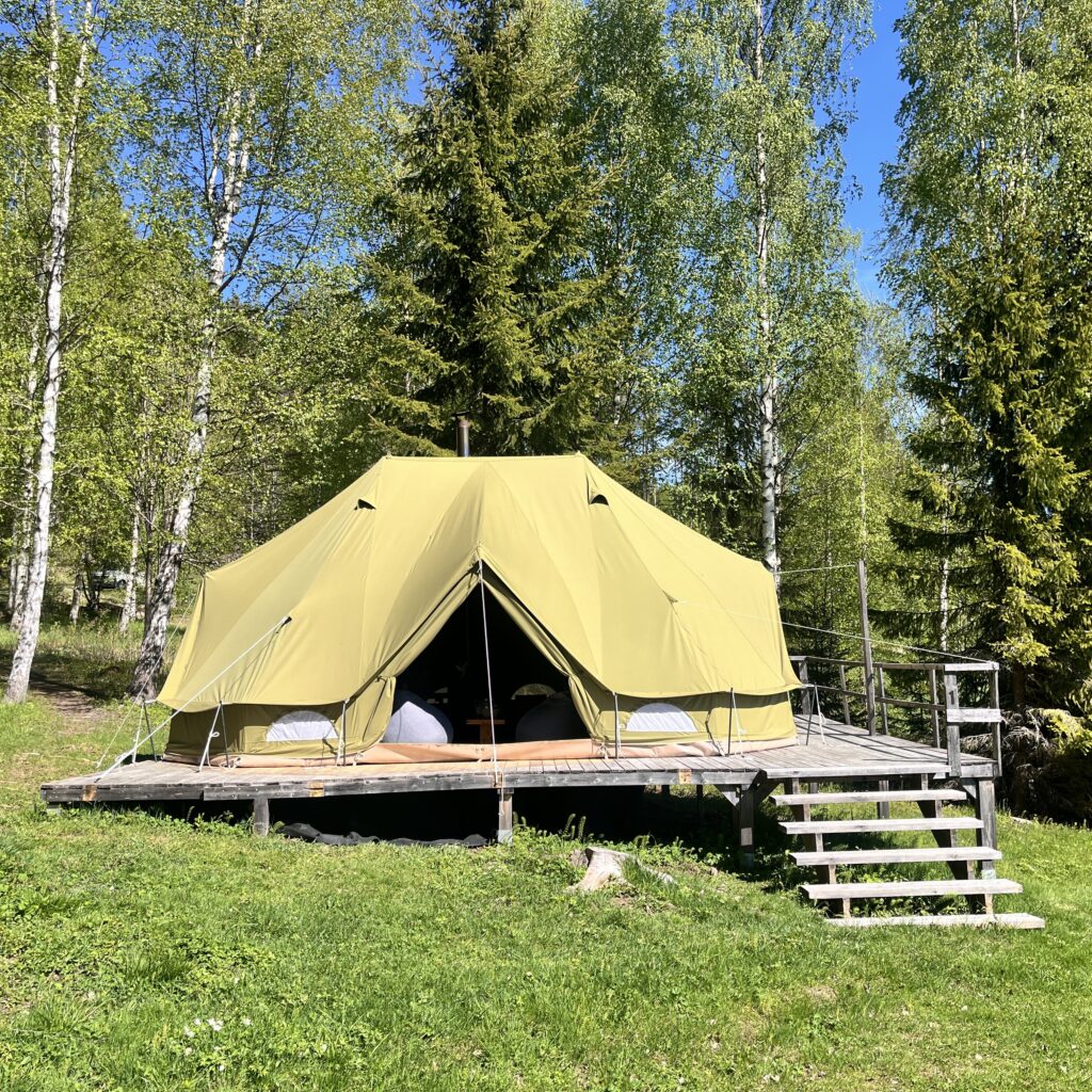 Double glamping tent front side