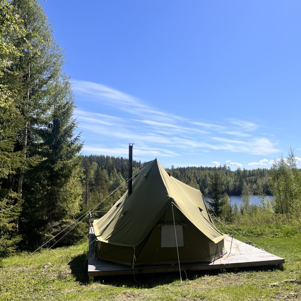 Double glamping tent, back view