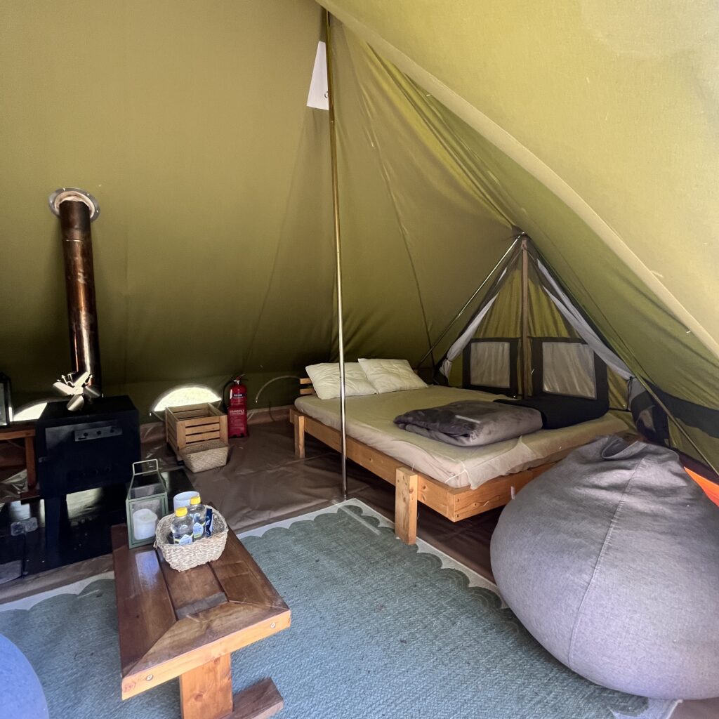 Double glamping tent inside